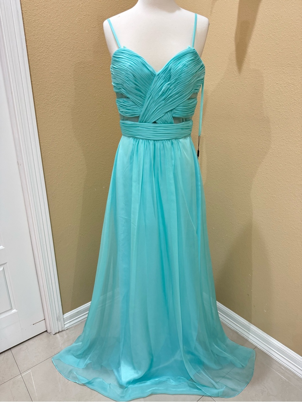 Faviana Aqua Spaghetti Strap Prom Gown